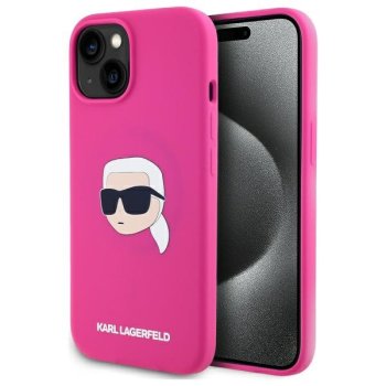 Чехол Karl Lagerfeld Silicone Karl Head Print MagSafe для iPhone 15, фуксия