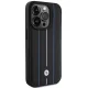 BMW Leather Stamp Blue Line Case for iPhone 15 Pro Max - Black