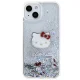 Hello Kitty iPhone 15 Case Liquid Glitter Charms Kitty Head, Silver