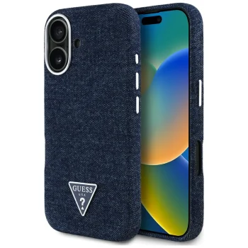 Guess Denim Triangle Logo MagSafe Case for iPhone 16 - Blue