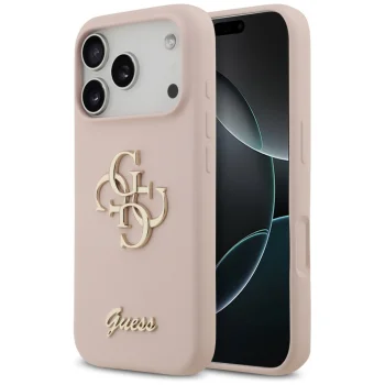Guess iPhone 17 Pro vāciņš Silicone Big 4G Script, rozā