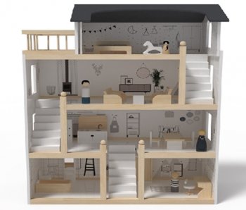 Bērnu spēļu koka leļļu māja ar mēbelēm konstruktors, 80cm | Wooden Play Dollhouse with Furniture