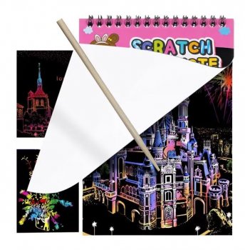 Set of Scratch-off Sheets with Wooden Stylus Sketch Art Papers