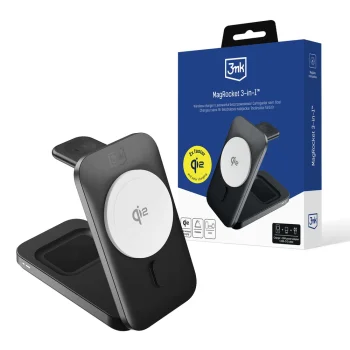 3mk MagRocket 3-in-1 15W Qi2 MPP MagSafe bezvadu lādētājs - melns | Wireless Inductive Charger