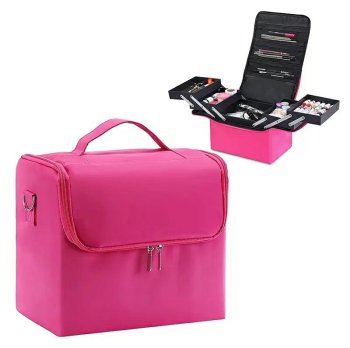 Professional Travel Makeup Case and Organizer with Dividers, Pink