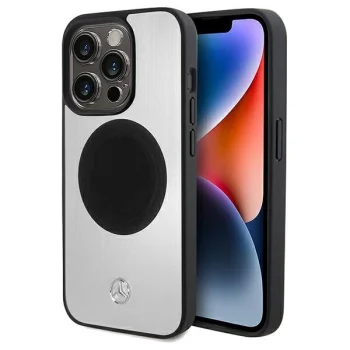 Apple iPhone 15 Pro Max 6.7" Mercedes Leather&Alu MagSafe Case Cover, Silver | Telefona Maciņš Vāks Apvalks Bampers