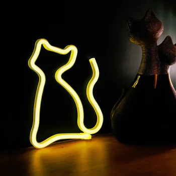 Forever Light FLNE03 LED Neons Kaķis, Silti Balts, USB/Baterijas