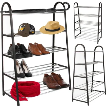 5-Tier Shoe Rack, Black/Silver, 79x54x28 cm
