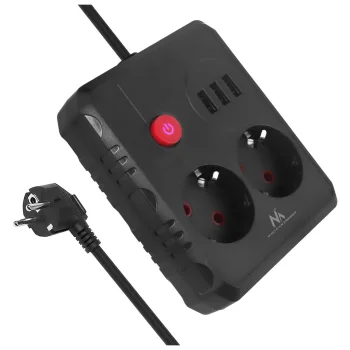 Maclean MCE388 B Pagarinātājs, 2 ligzdas + 3xUSB, 2500W, 3m, Melns