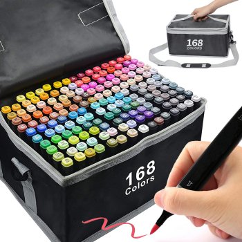 Alcohol Markers Set 168 Colors, Dual Tip Art Markers for Sketching with Case