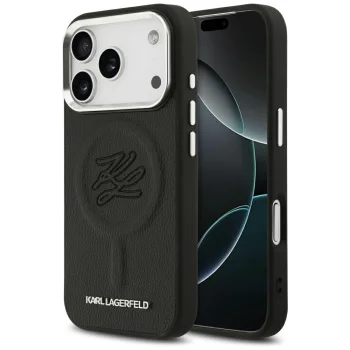 Чехол MagSafe Karl Lagerfeld Initial & Metal Logo для iPhone 17 Pro — черный