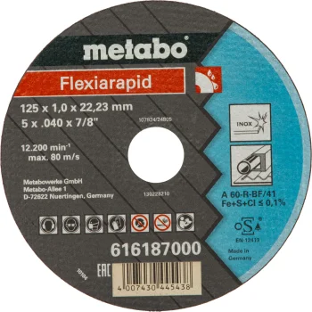 Отрезной диск Metabo Flexiarapid Inox 125x1.0x22.23 мм