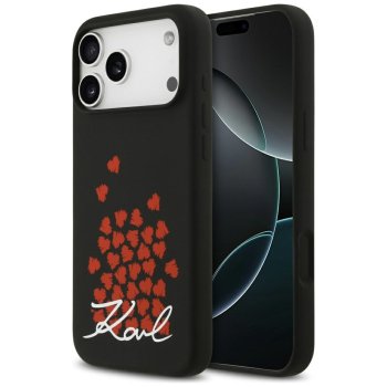 Karl Lagerfeld silikona vāciņš ar sirds zīmes logotipu un MagSafe iPhone 17 Pro Max - Melns | Silicone Heart Sign...