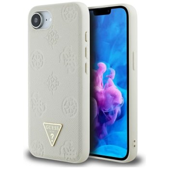 Чехол Guess Grained Hot Stamp Peony Triangle Logo MagSafe для iPhone 16e бежевый