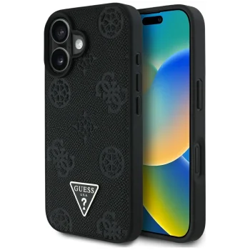 Чехол Guess Grained Hot Stamp Peony MagSafe для iPhone 16 - Черный