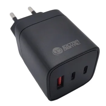 Extra Digital 65W GaN lādētājs ar 2x USB-C un USB-A (Melns)
