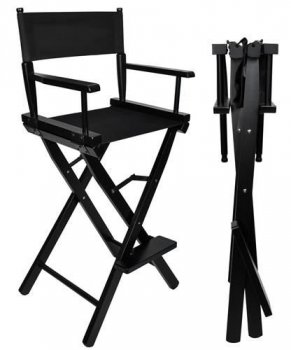 Saliekamais Koka Grima Vizāžista Režisora Krēsls, Melns | Folding Wooden Makeup Visage Director's Chair