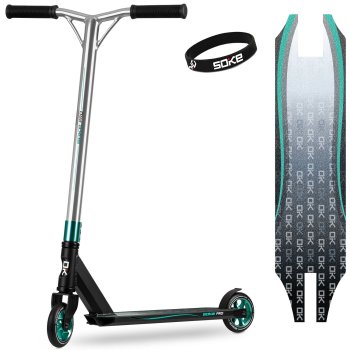 SOKE PRO Stunt Scooter for Freestyle Tricks, 110mm Wheels, Silver Turquoise