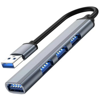 Slim 4-Port USB Hub with High-Speed 3.0 Port for Laptop and PC, Graphite