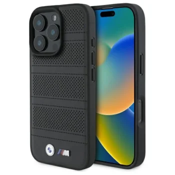 Чехол BMW для iPhone 16 Pro Max M Perforated And Stitched Line MagSafe, черный