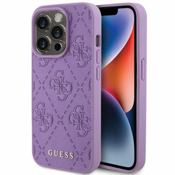 Guess iPhone 15 Pro Max Case Leather 4G Stamped, Purple