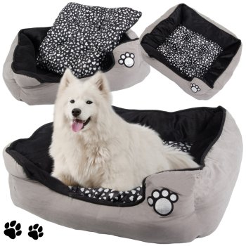 Plush Pet Bed with Removable Cushion, 60x50 cm, Grey/Black