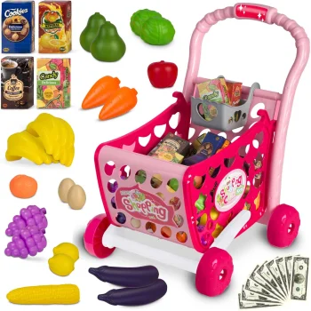 Bērnu iepirkumu ratiņi Ricokids ar piederumiem 773401, rozā