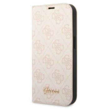 Apple iPhone 14 Pro 6.1" Guess 4G Vintage Gold Logo Book Case Cover (GUBKP14LHG4SHP), Pink