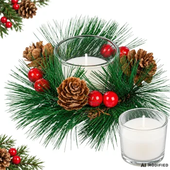 Decorative Glass Candle Set with Festive Wreath, 2 pcs