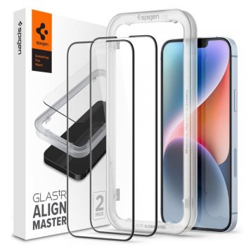 Apple iPhone 14 / 13 / 13 Pro 6.1'' Spigen ALM Glass FC Tempered Glass Screen Protector, Black | Telefona Ekrāna...