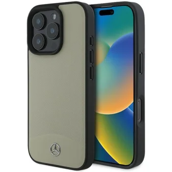Чехол Mercedes для iPhone 16 Pro Max Textured and Plain Leather MagSafe, бежевый