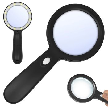 10x Handheld Magnifying Glass with 12 LED Lights, Black