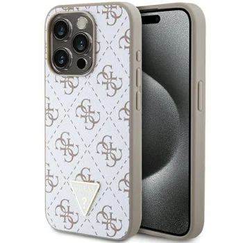 Guess 4G Triangle Metal Logo Case for iPhone 15 Pro, White