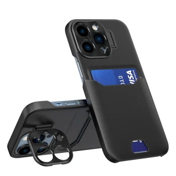 Case for iPhone 14 Pro with Kickstand and Card Slot, Black