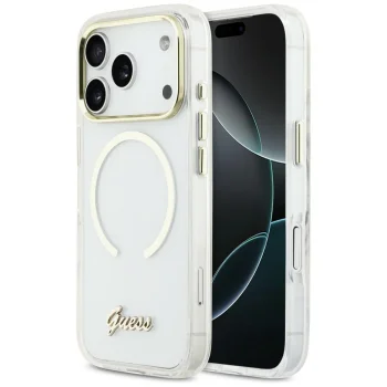 Чехол Guess IML Script Metal MagSafe для iPhone 17 Pro Max, прозрачный