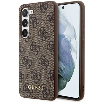 Guess Samsung Galaxy S24 Plus vāciņš 4G Metal Gold Logo, brūns