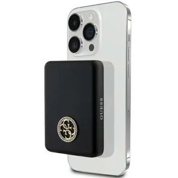 Guess MagSafe ārējais akumulators 4G Strassed Metal Logo 15W 5000mAh, melns