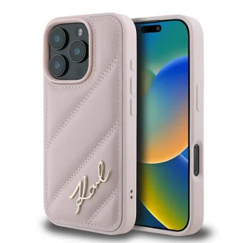 Чехол Karl Lagerfeld для iPhone 16 Pro Max Diagonal Quilted Script, розовый