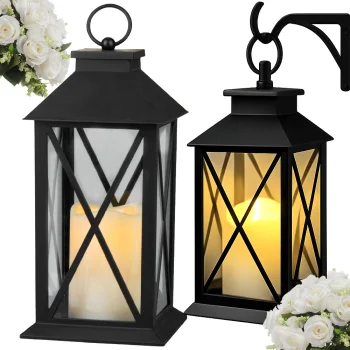 Dekoratīvā LED laterna ar mirgojošu sveci, 28 cm, melna
