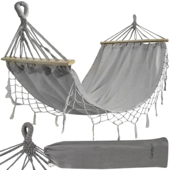 Gardlov dārza šūpuļtīkls 200x150 cm ar koka stieņiem, pelēks