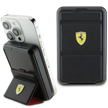 Внешний аккумулятор Ferrari Metal Logo MagSafe 10000mAh с подставкой, черный