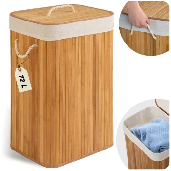 Massido Bamboo Laundry Basket with Lid 72 L