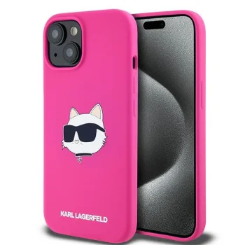 Karl Lagerfeld iPhone 15 Plus / 14 Plus vāciņš Silicone Choupette Head MagSafe, rozā