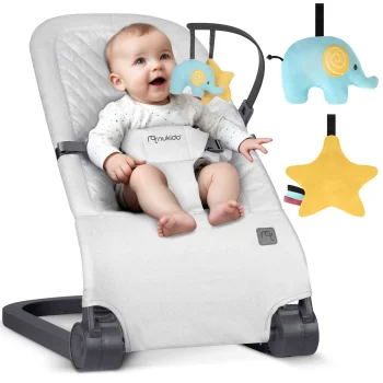 NK-52 Nukido Кресло-качалка с игрушками, Светло-серый | Rocking Chair with Toys