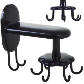 Самоклеящаяся поворотная вешалка для кухни на 8 крючков, черная