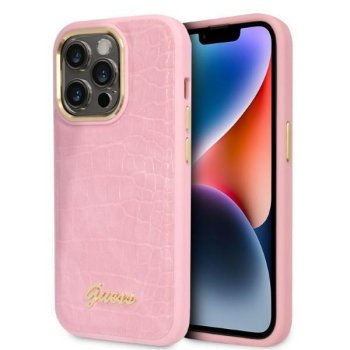 Guess Croco Collection vāciņš iPhone 14 Pro - rozā