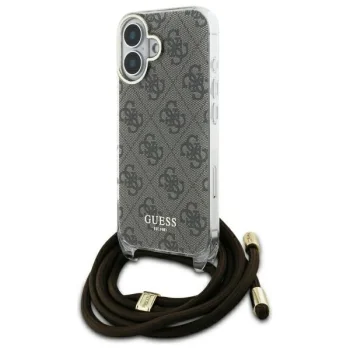 Чехол Guess для iPhone 16 Crossbody Cord 4G Print со шнурком, коричневый