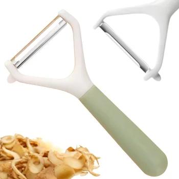 Ergonomisks dārzeņu un augļu mizotājs ar dubulto asmeni, balti zaļš