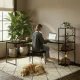 Modernhome stūra rakstāmgalds ar plauktiem, melns