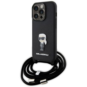 Karl Lagerfeld iPhone 15 Pro vāciņš Saffiano Ikonik Monogram Crossbody, melns